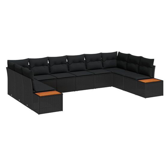 Ensemble de canapé de jardin avec coussin 10 pcs noir polyrotin