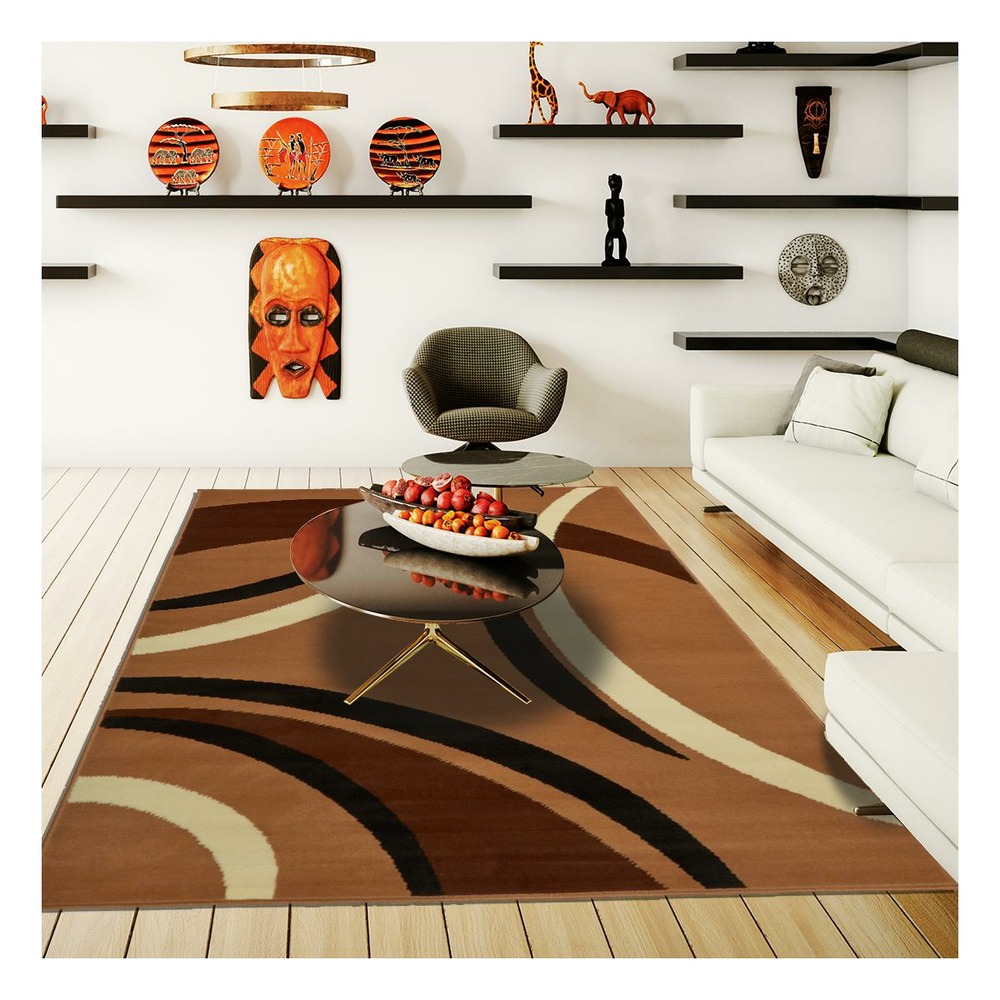 Tapis chambre 60x110 tissé beige rectangle motif rond lyn1 joyle