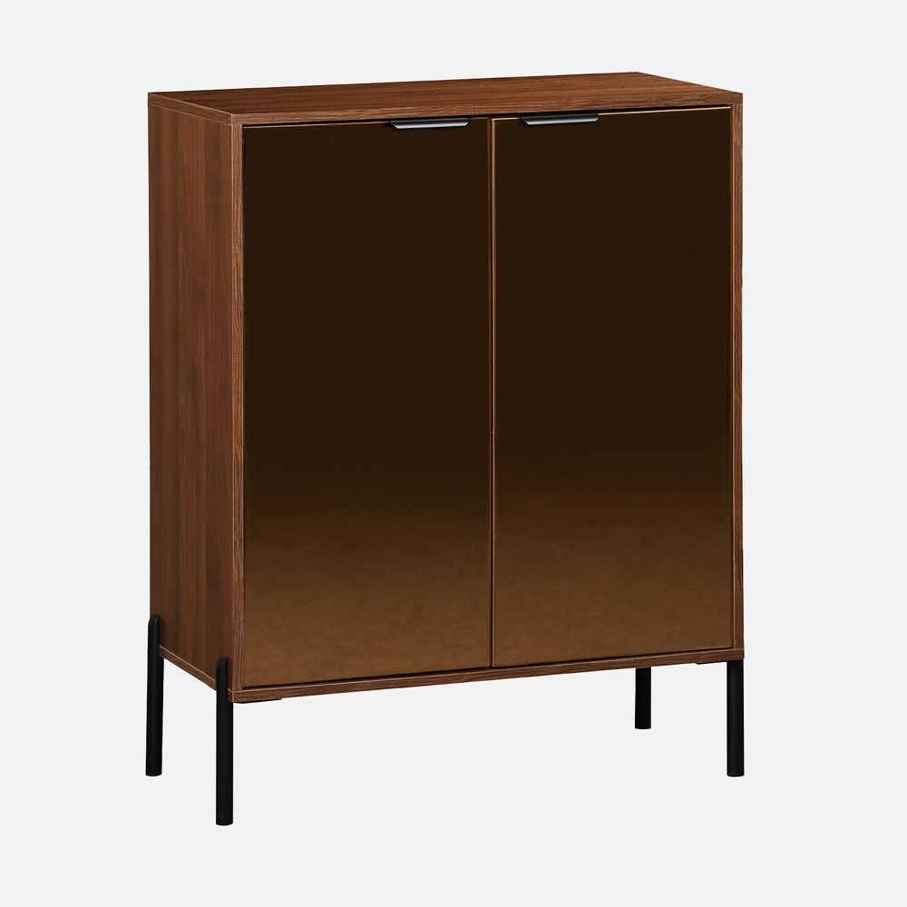 Buffet vintage décor bois de noyer, buffet haut, vaisselier, deux portes vitrées aspect fumé, l 83cm x 38 x 100cm