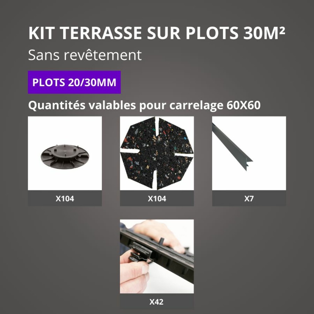Kit terrasse sur plots sans revêtement 30m² - finition gris anthracite - 20/30 mm - jouplast