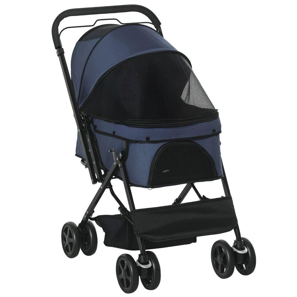 Poussette pliable acier oxford pour petit chien promenade confort bleu 77x52x95cm