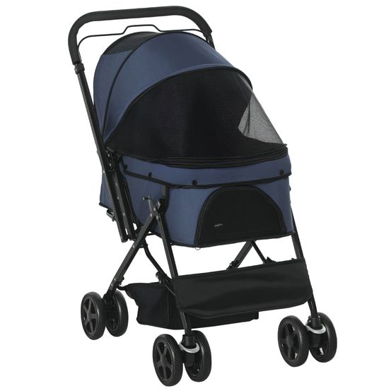 Poussette pliable acier oxford pour petit chien promenade confort bleu 77x52x95cm