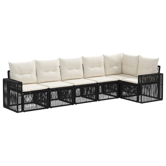 Ensemble de canapé de jardin 6 pc noir et blanc crème polyrotin