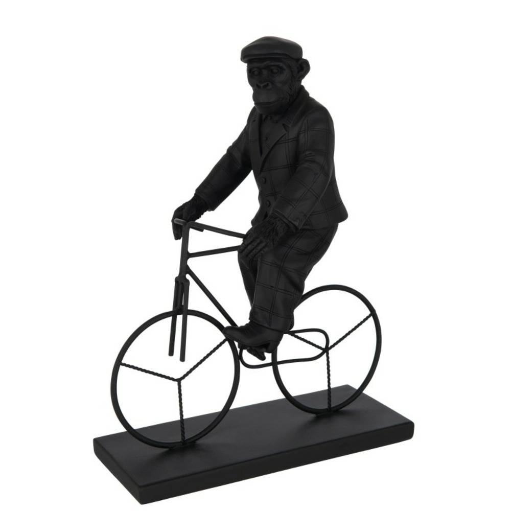 Statuette singe à vélo en synthétique noir 26x11x33 cm