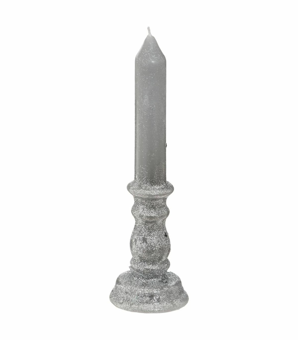 Bougie chandelier argent pailleté h 20 cm 98g