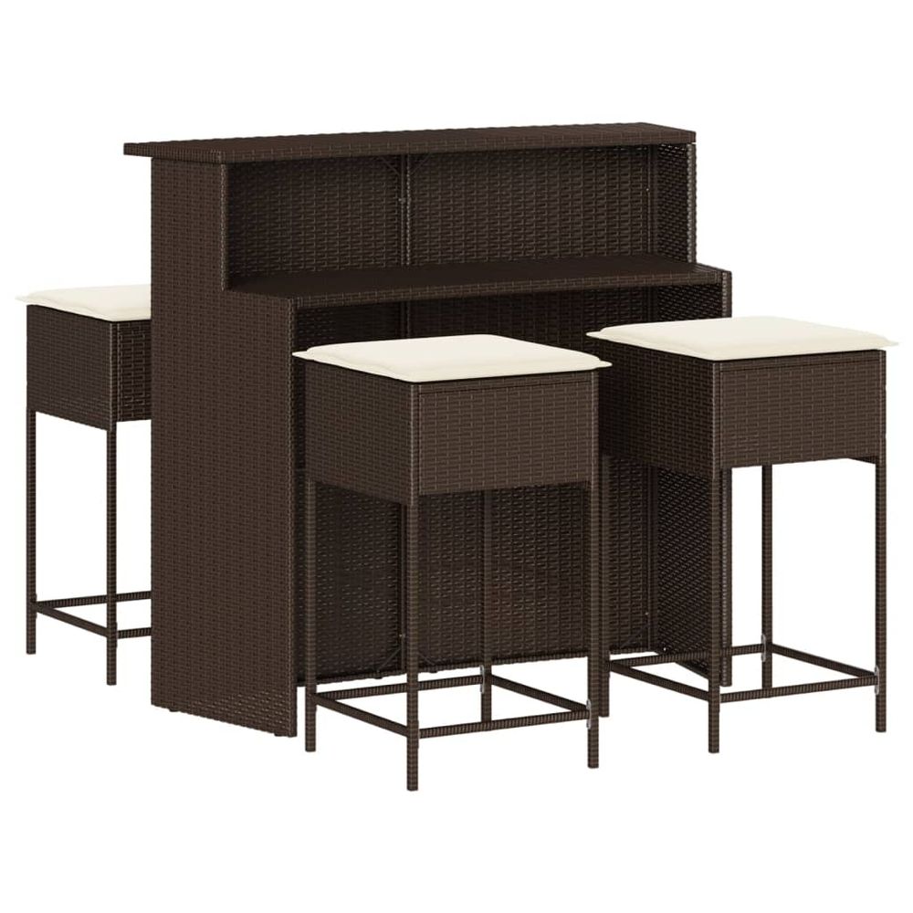 Ensemble de bar de jardin avec coussins 5 pcs marron poly rotin