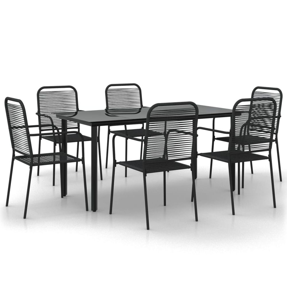 Ensemble à manger de jardin 7 pcs noir corde de coton et acier