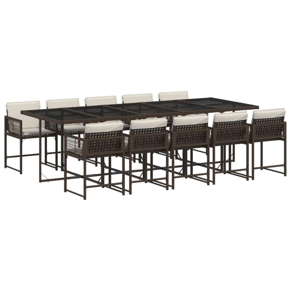 Ensemble à manger de jardin et coussins 11 pcs marron rotin