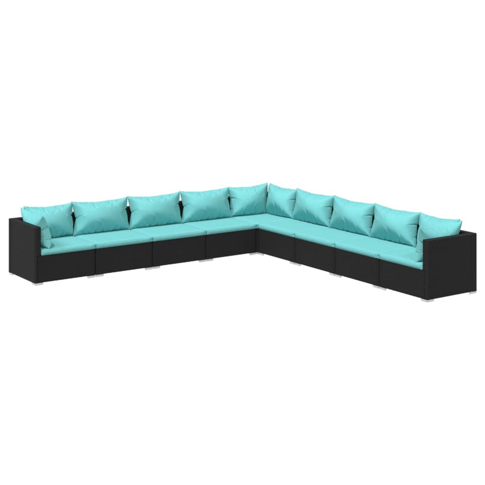 Salon de jardin 9 pcs avec coussins résine tressée noir