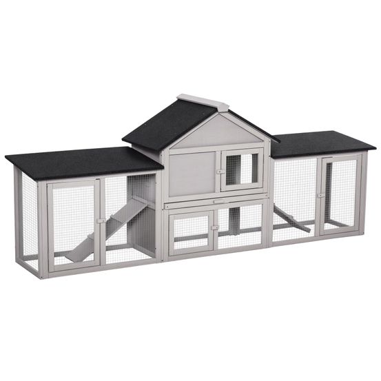 Grand clapier extérieur en bois de sapin pour 2-4 lapins avec enclos spacieux 210 cm gris