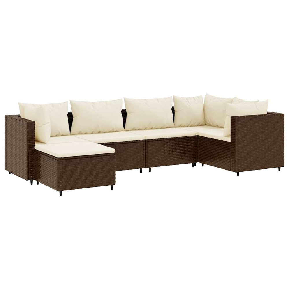 Salon de jardin 6 pcs avec coussins marron résine tressée