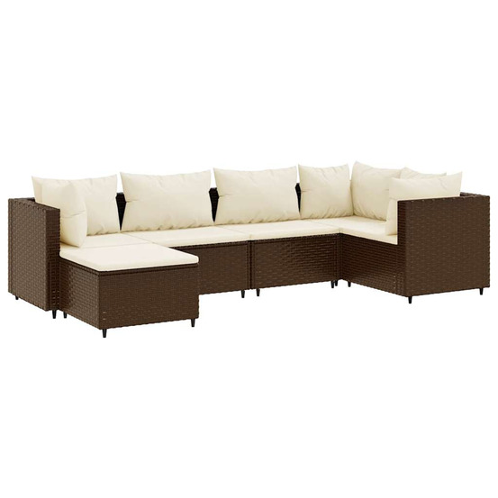 Salon de jardin 6 pcs avec coussins marron résine tressée