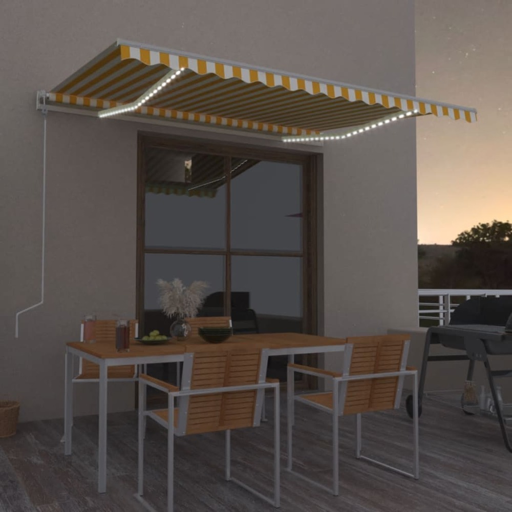 Auvent automatique capteur de vent led 450x350cm jaune et blanc