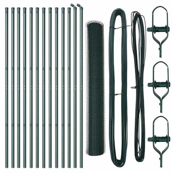 Clôture avec poteaux vert 1.2 x 25 m acier recouvert de pvc