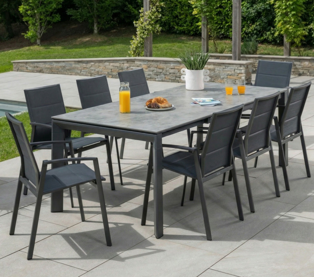 Ensemble table et chaises de jardin - 8 places - gris - naplinea