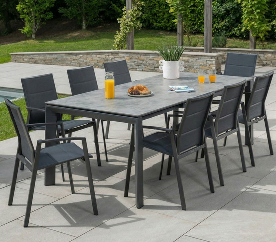 Ensemble table et chaises de jardin - 8 places - gris - naplinea