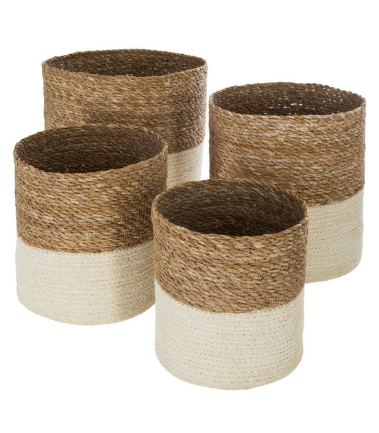 Set de 4 paniers de rangement en jute et seagrass blanc et naturel