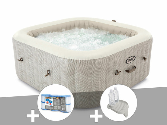 Kit spa gonflable purespa chevron carré bulles 6 places + 6 filtres + porte-ver