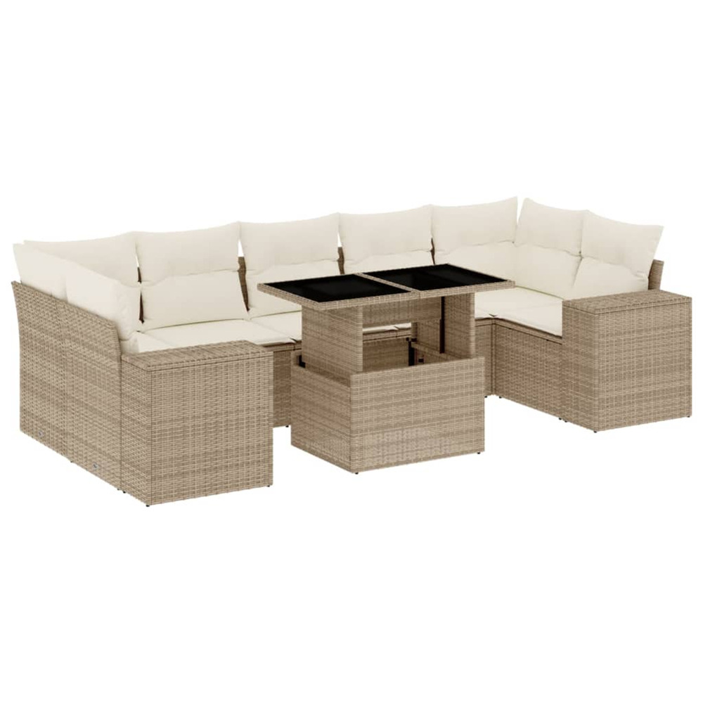 Salon de jardin avec coussins 8 pcs beige résine tressée