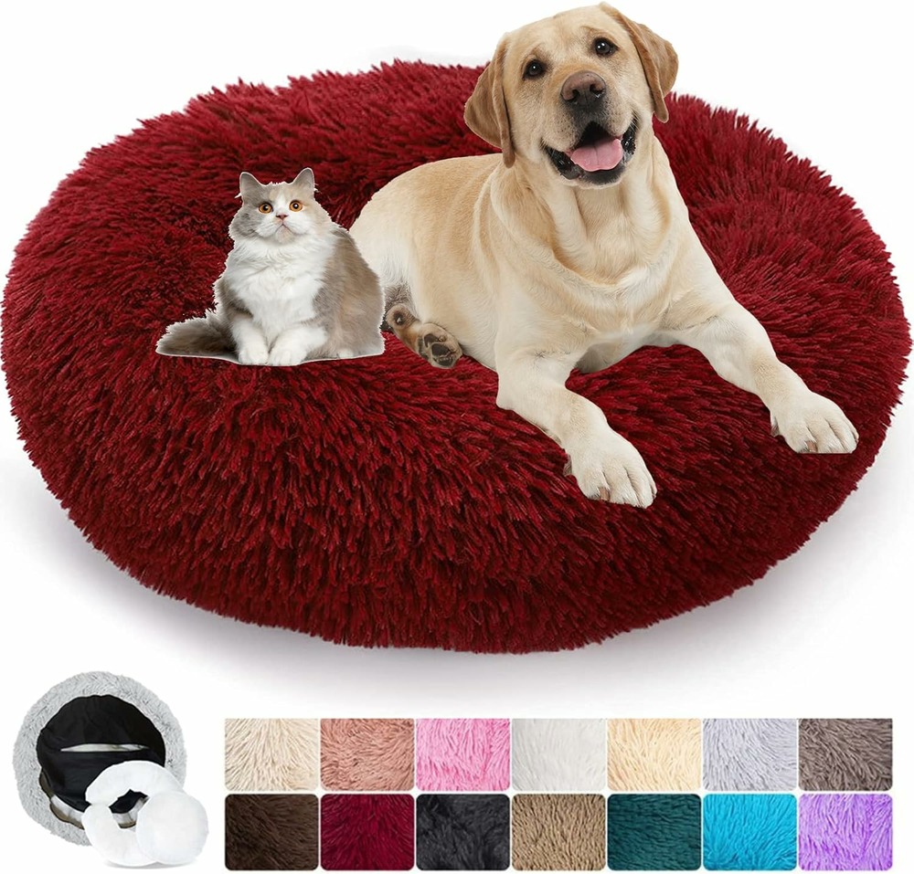 Panier rond chien dehoussable 100 cm rouge