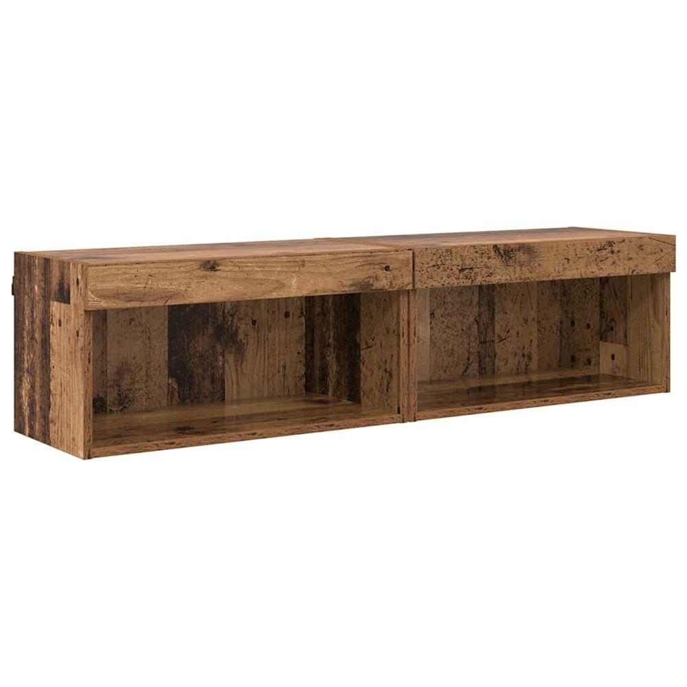 Ensemble meuble tv 2 pc bois ancien bois d'ingénierie