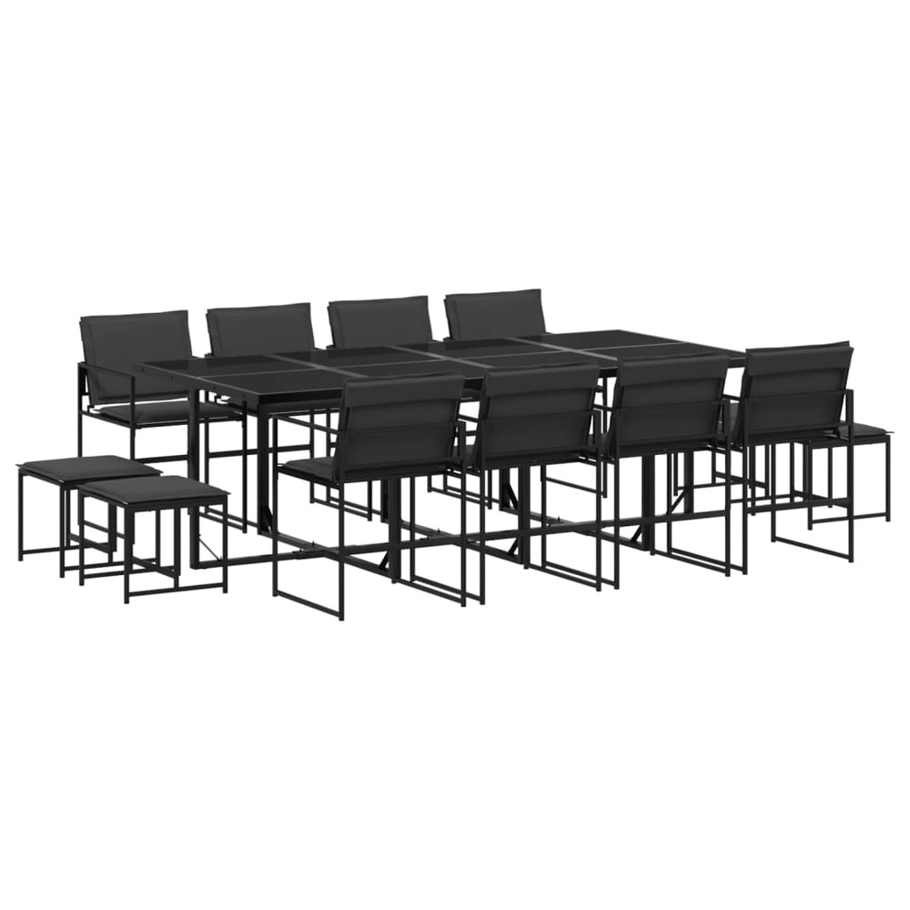 Ensemble à manger de jardin avec coussins 13 pcs noir textilène