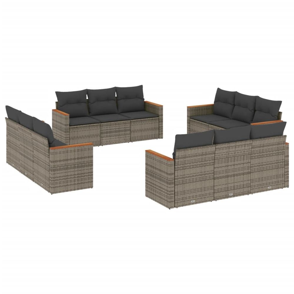 Salon de jardin avec coussins 12 pcs gris résine tressée