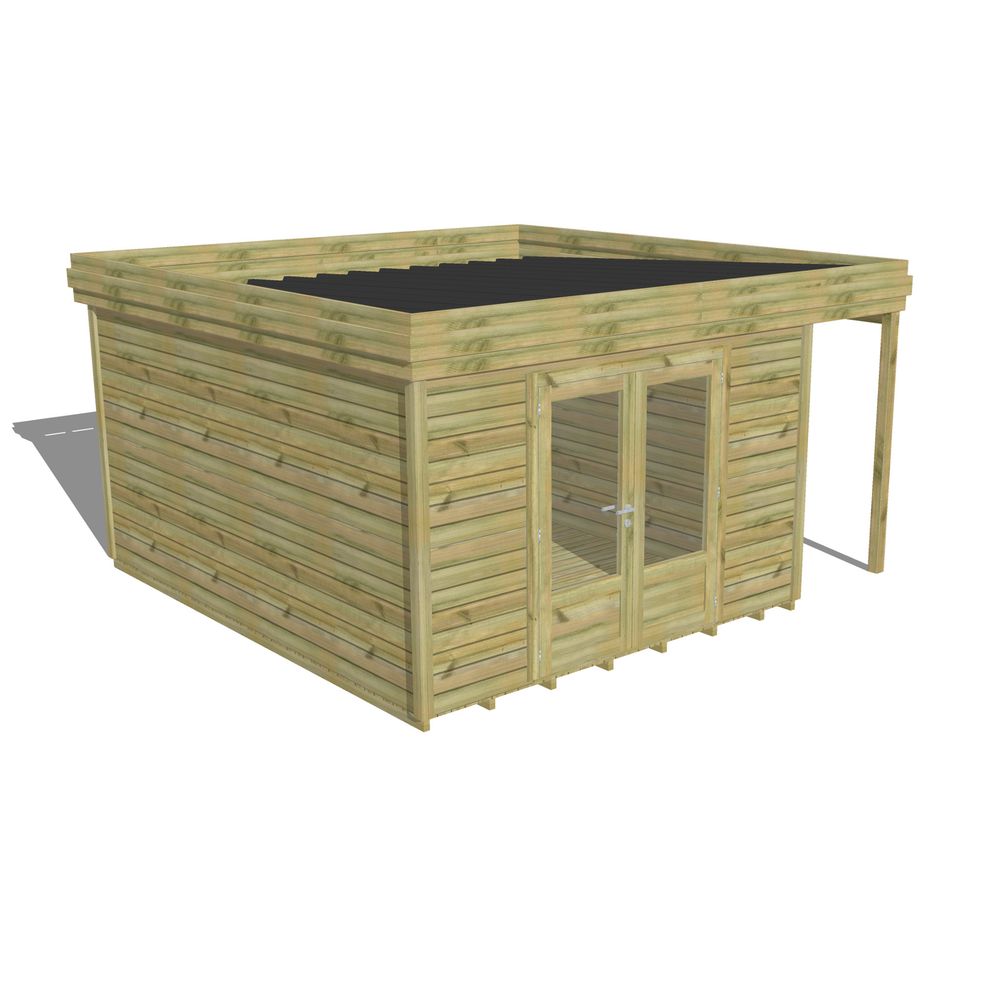 Abri de jardin bois pin traité autoclave 27mm - 4,44x4,34m / 19m2 - bac acier - plancher bois