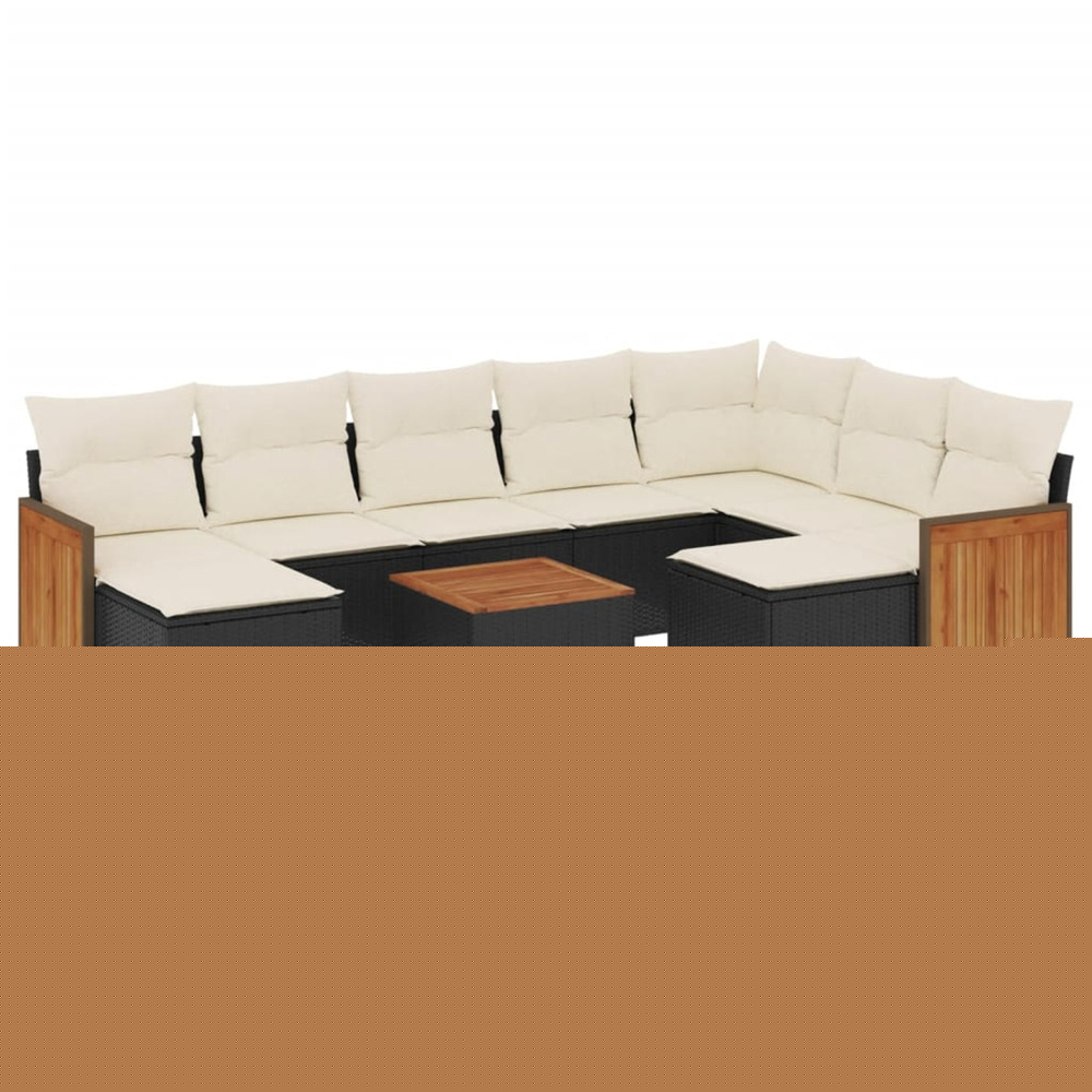 Salon de jardin 10 pcs avec coussins noir résine tressée