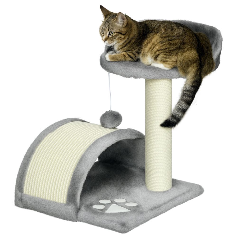 Petit arbre à chat panneau particules pour chatons griffoir pont avec niche 46cm gris