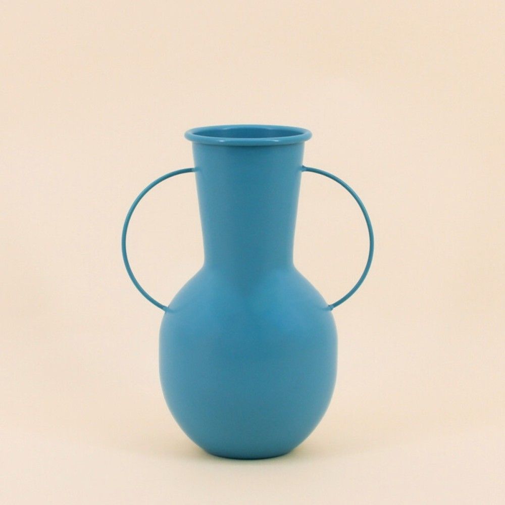 Vase en métal bleu avec anses, h24cm
