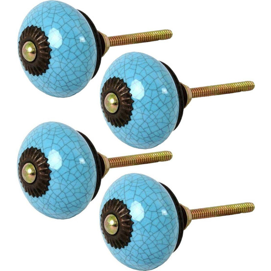 Bouton de porte rond effet craquelé bleu (lot de 4)