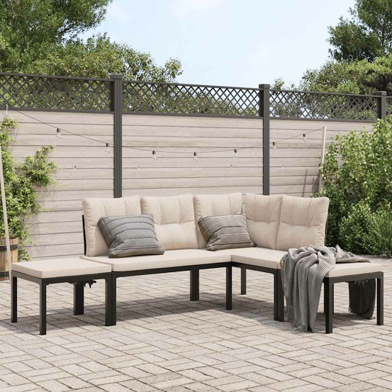 Salon de jardin avec coussins 4 pcs noir acier enduit de poudre