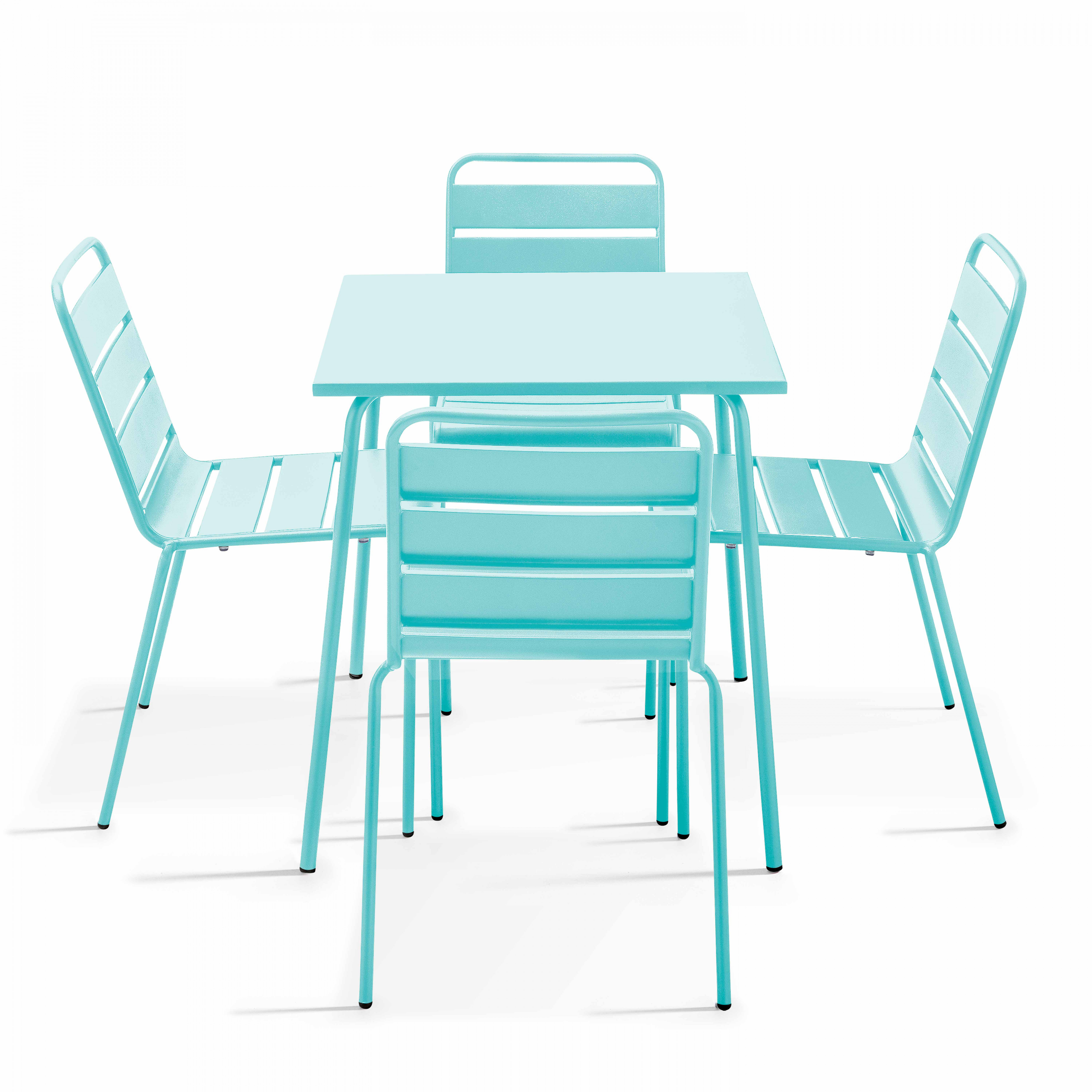 Ensemble table de jardin et 4 chaises en métal turquoise