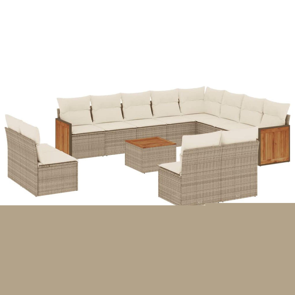 Salon de jardin avec coussins 13 pcs beige résine tressée