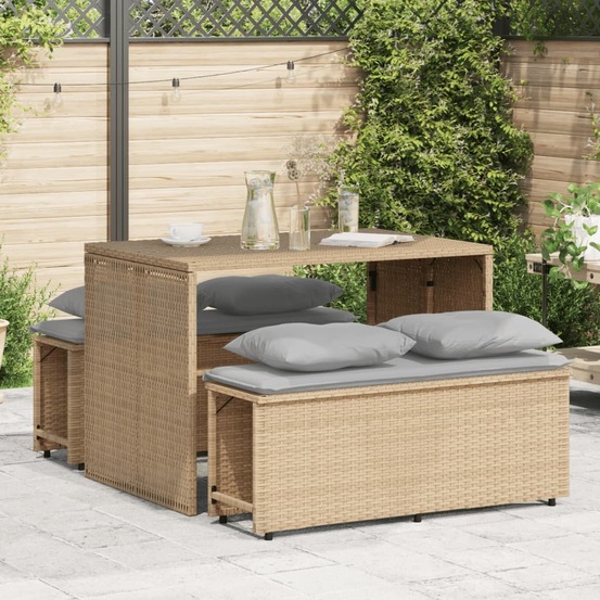 Ensemble à manger de jardin et coussins 3 pcs beige poly rotin