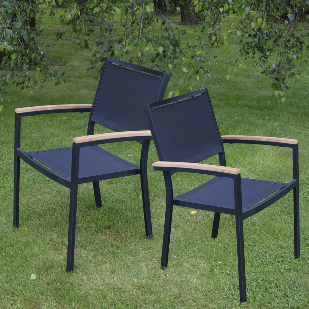 Fauteuils alu et textilène noir casablanca (lot de 2)