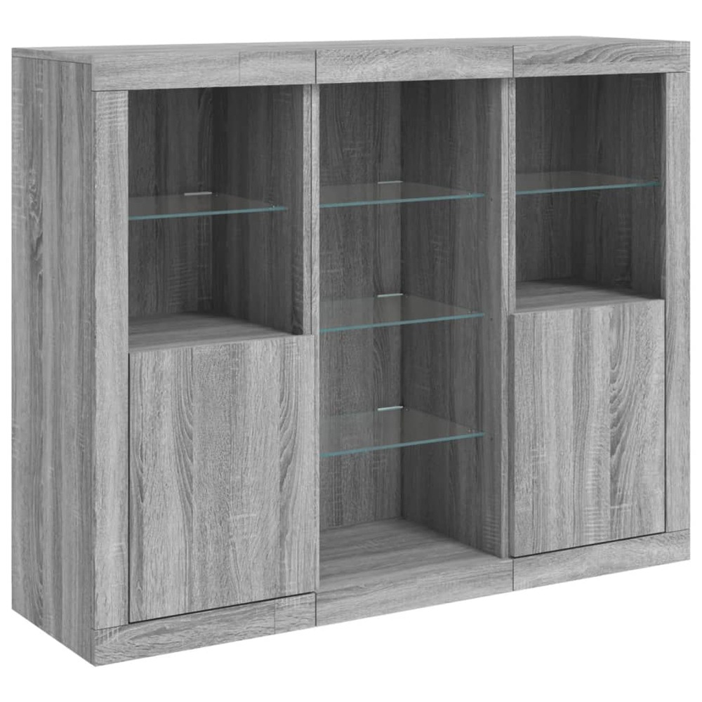 Buffet bahut commode armoire meuble de rangement organisateur cuisine salle de séjour salon avec lumières led 3 pcs sonoma bo