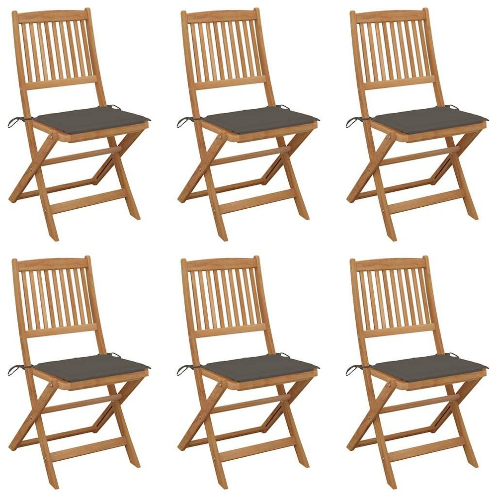 Chaises pliables de jardin lot de 6 avec coussins bois d'acacia