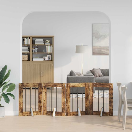 Barrière chien bois intérieur ajustable pliable 241cm finition chêne fumé