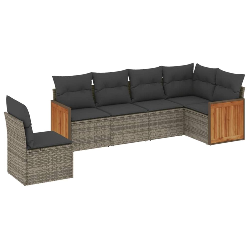 Salon de jardin 6 pcs avec coussins gris résine tressée