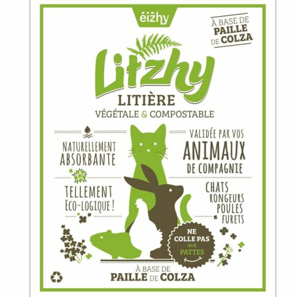 Litière végétale et compostable litzhy à base de paille de colza 6l