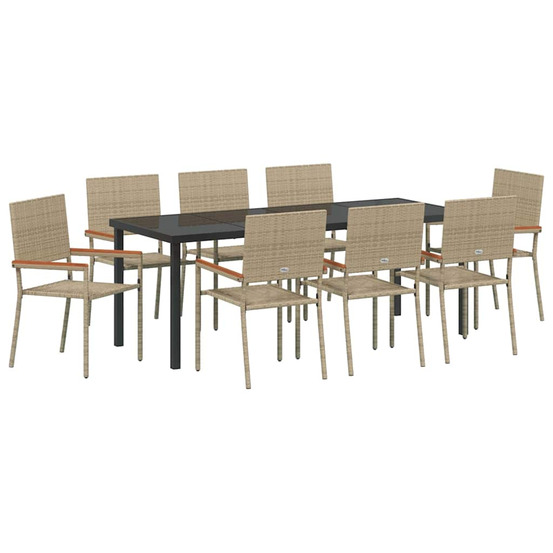 Ensemble de salle à manger pour jardin 9 pcs beige polyrotin