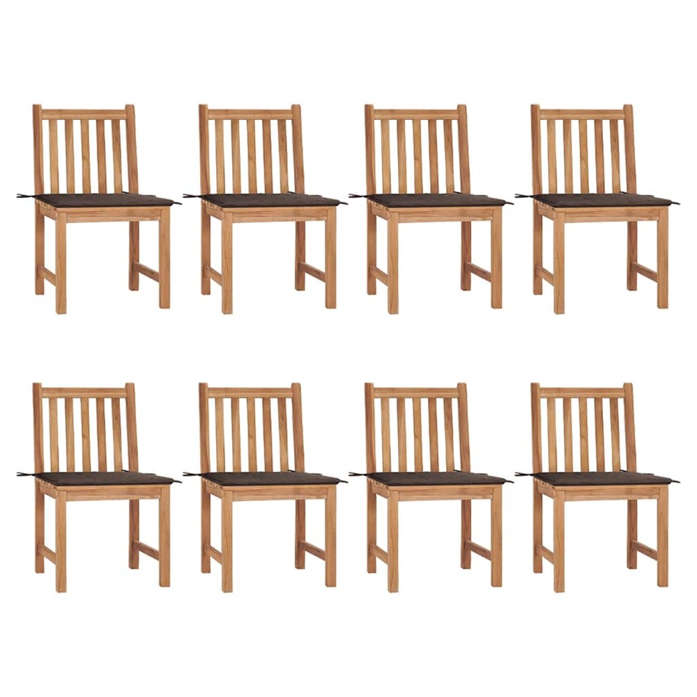 Chaises de jardin lot de 8 avec coussins bois de teck massif