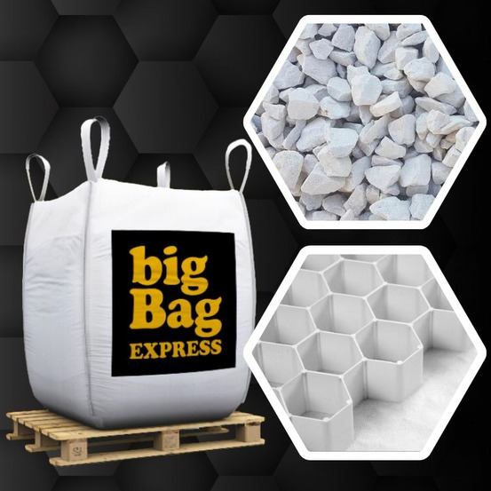 Pack gravier calcaire super blanc ø 6/14 mm + plaques alvéolaires 15m², big bag de 0,9m³ (+/- 1,3t) - livraison premium