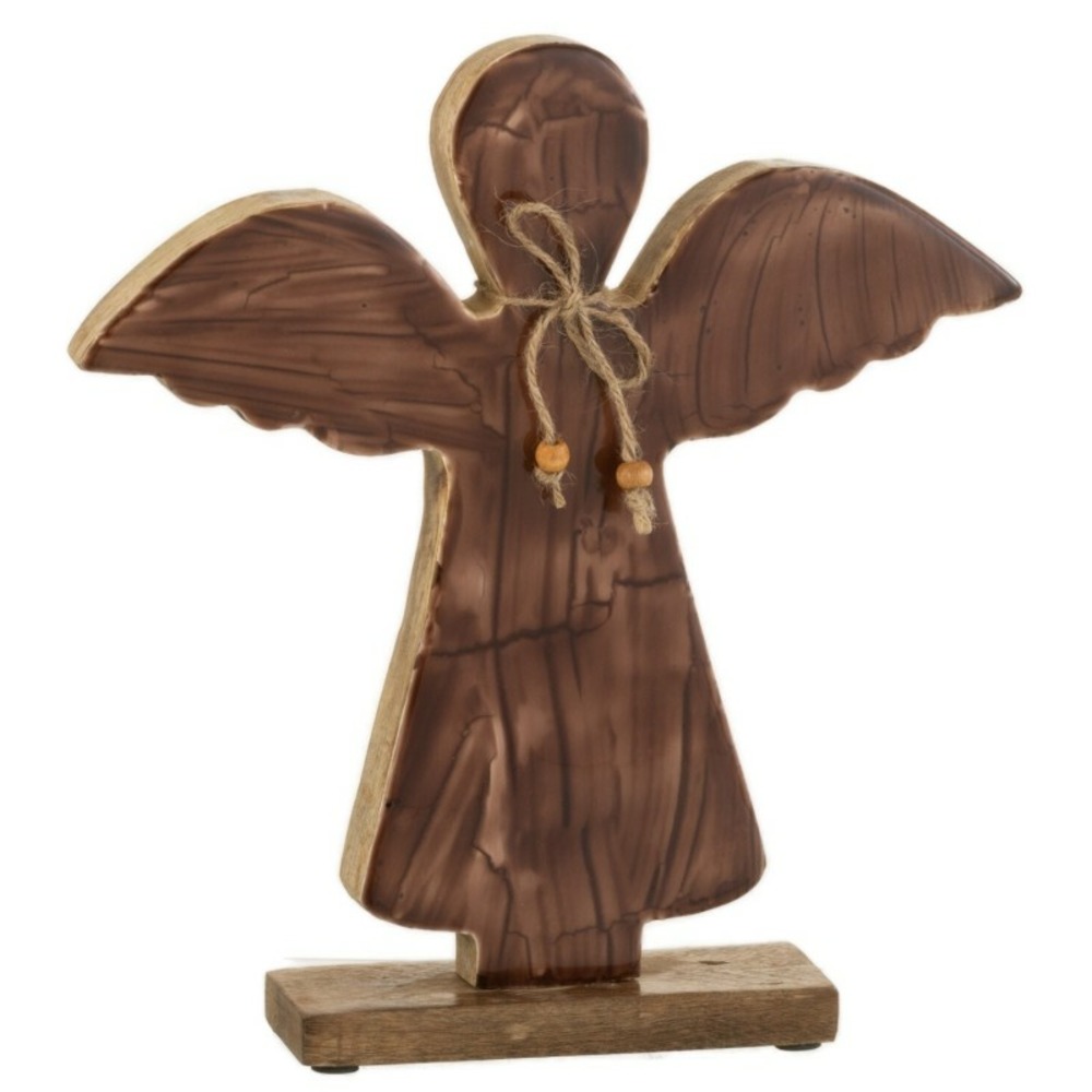 Ange sur socle en bois marron 28x26x5 cm