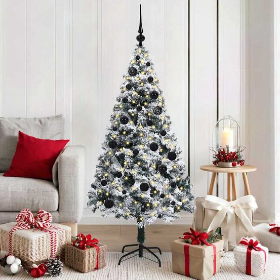 Sapin de noël artificiel 150cm avec 150 led et décorations, aspect réaliste et touffu