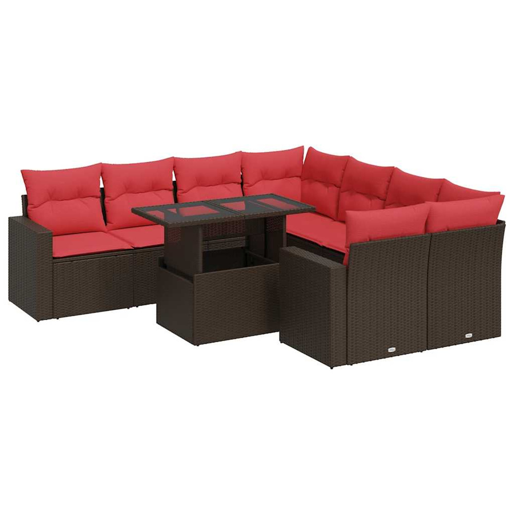 Salon de jardin avec coussins 9pcs marron résine tressée acacia