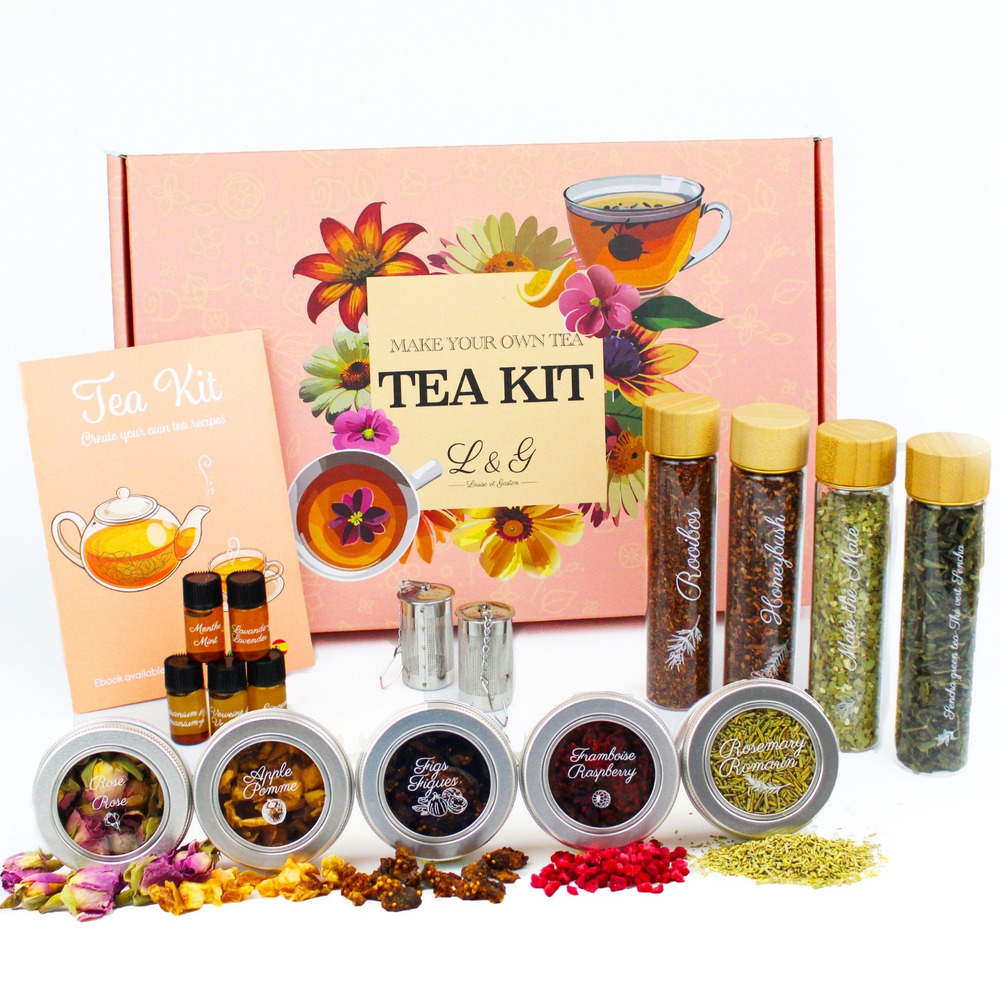 Kit thé infusion préparation et dégustation - Honeybush, Rooibos, Vert Sancha, Maté - Infuseur inclus - Coffret cadeau thé DIY