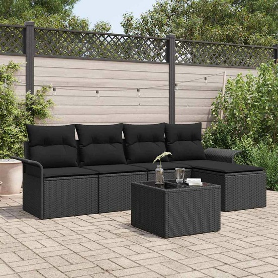 Ensemble de canapé de jardin avec coussin 6 pcs noir polyrotin